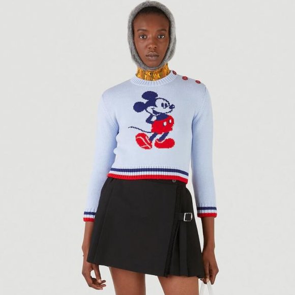 Miu Miu Tops - MIU MIU DISNEY Mickey Mouse powder blue red cropped sweater IT36